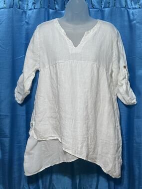Lin Blanc White Linen Lined Babydoll Blouse SZ 42 US SZ 10 M/L